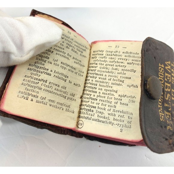 Vintage Miniature Webster's Dictionary Leather, 1800 Words, Miniature Dictionary - Picture 10 of 16
